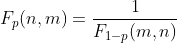 F_p(n,m)=\frac{1}{F_{1-p}(m,n)}