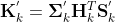 \mathbf{K}_{k}^{'}=\mathbf{\Sigma }_{k}^{'}{​{\mathbf{H}}_{k}^{T}}\mathbf{S}_{k}^{'}
